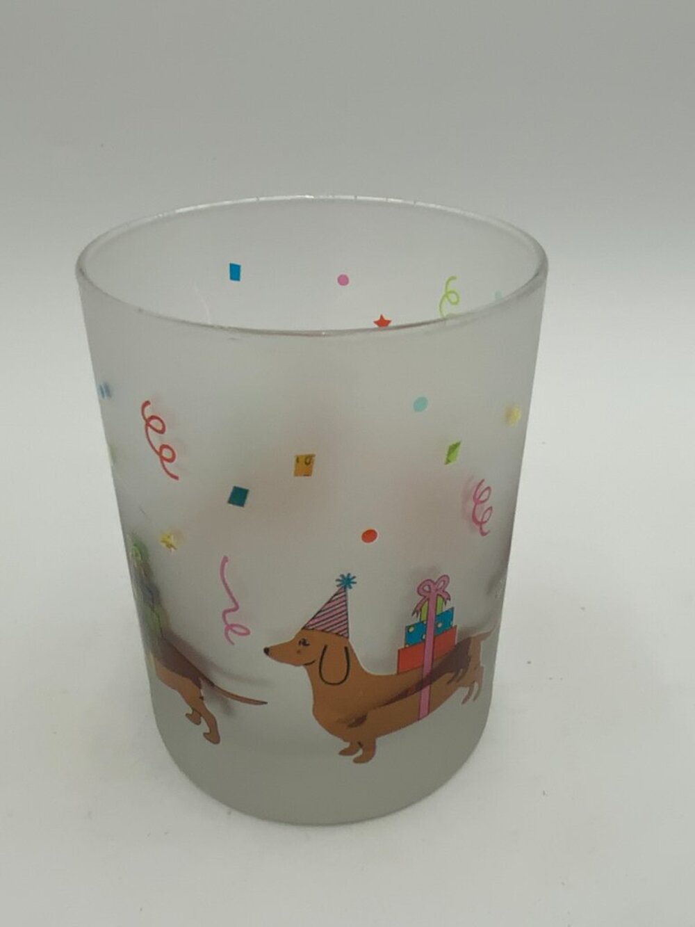 “Happy Birthday” Dachshund Frosted Old Fashion Highball Cocktail Glass By Culver